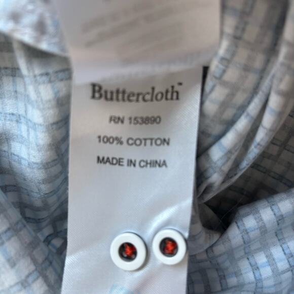 Buttercloth Mens Shirt XL Blue Black White Plaid Business Casual Flip Cuff Relax - Picture 5 of 10